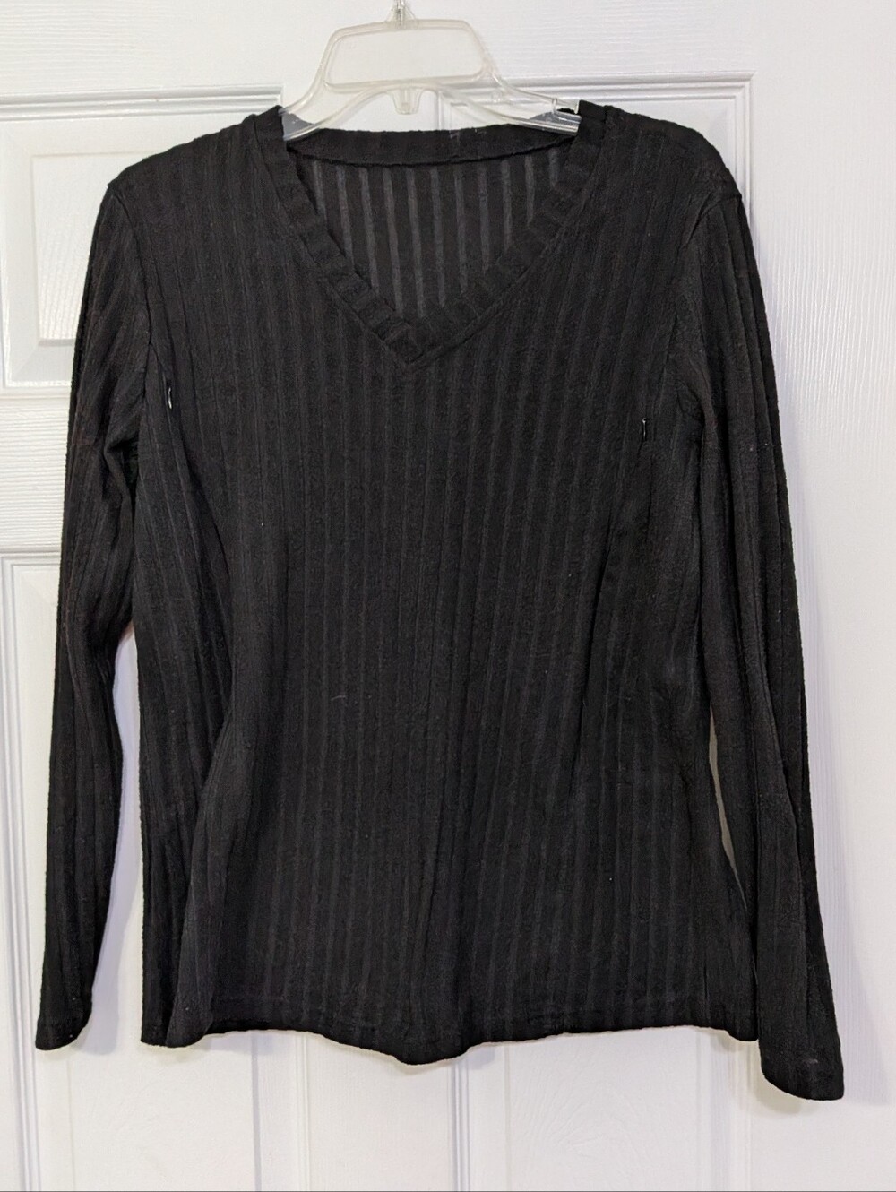 Ribbed V-Neck Long Sleeve Top with Zipper Nursing Access